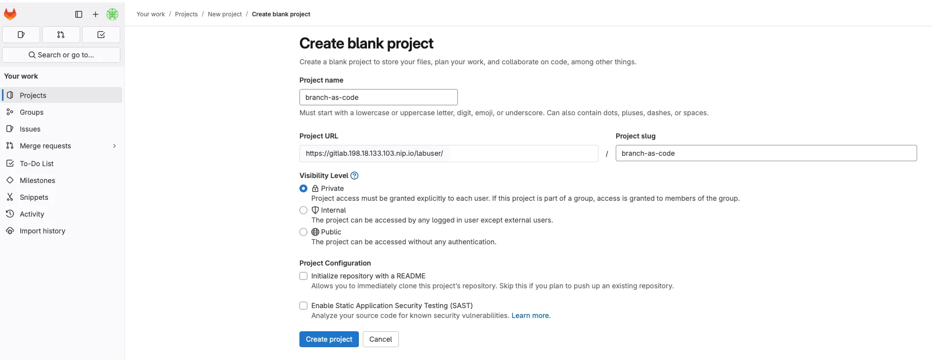 Create Blank Project