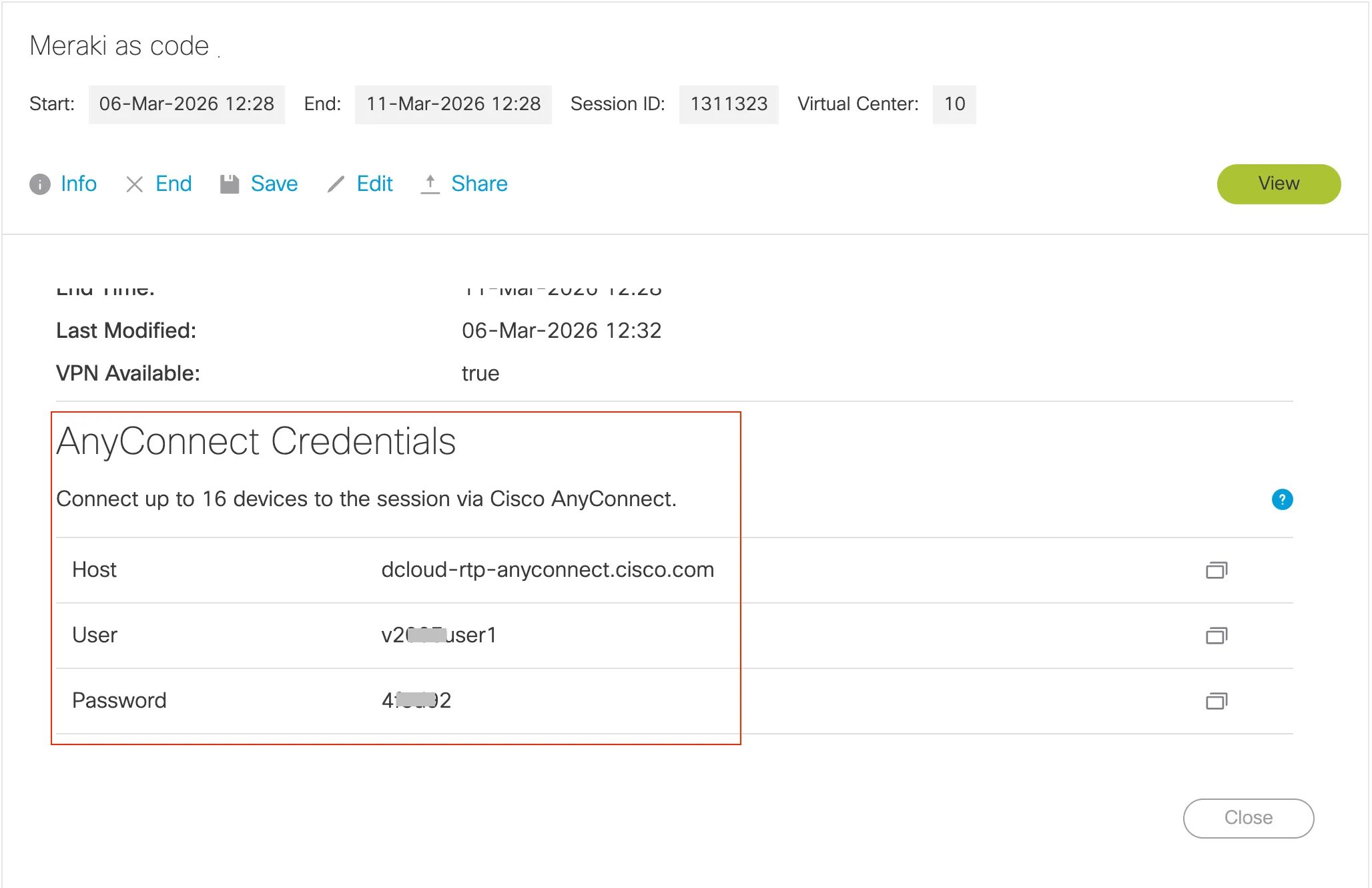 dCloud VPN Credentials