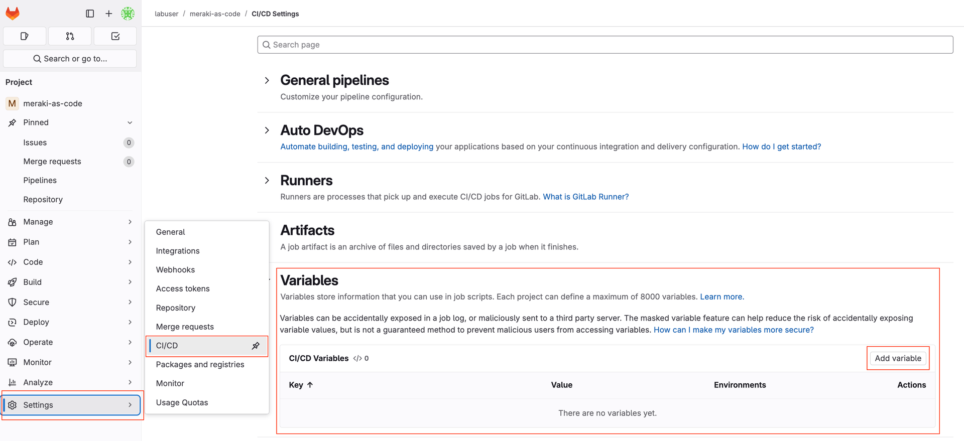 Add CI/CD Variable