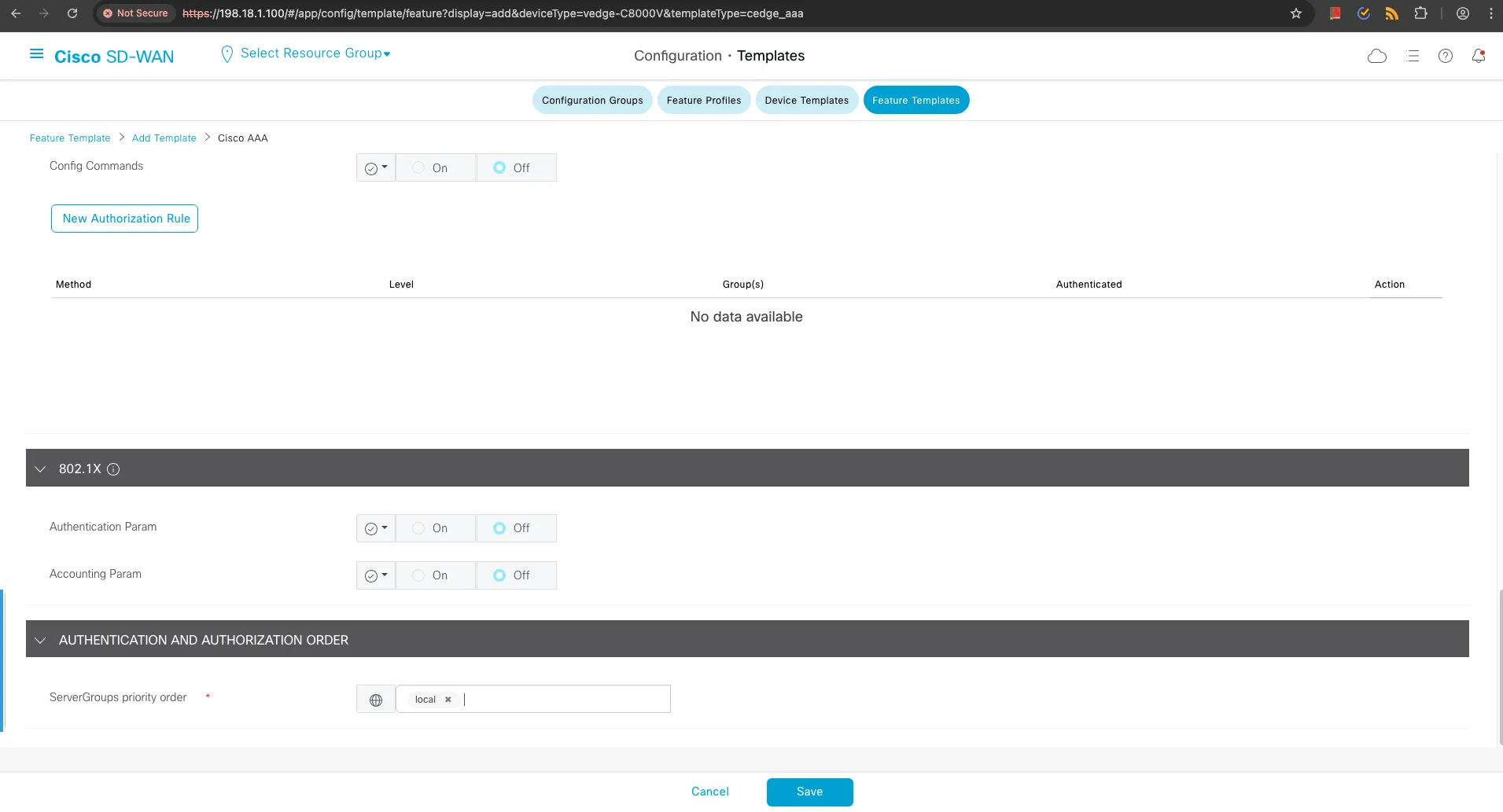 SDWAN Controller UI for FT-CEDGE-AAA-02 Template Created Again