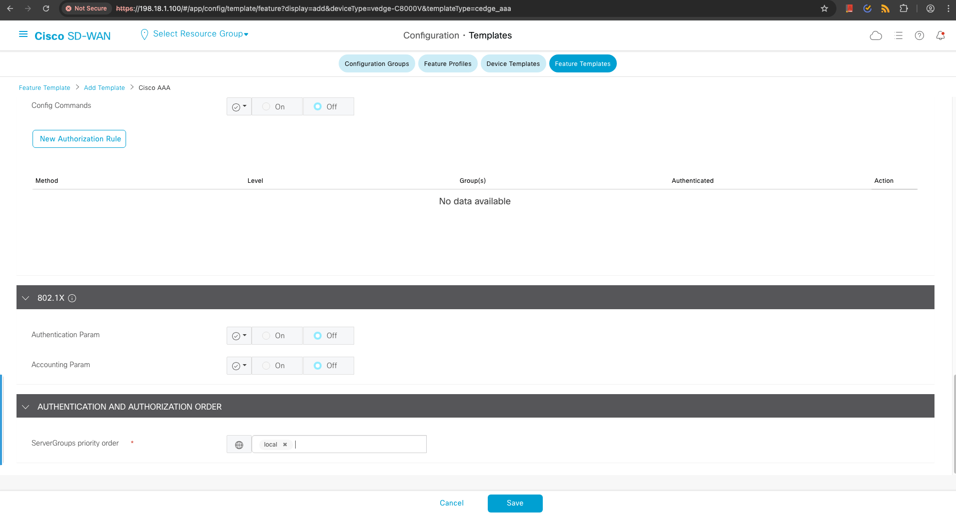 SDWAN Controller UI for FT-CEDGE-AAA-02 Template Created Again