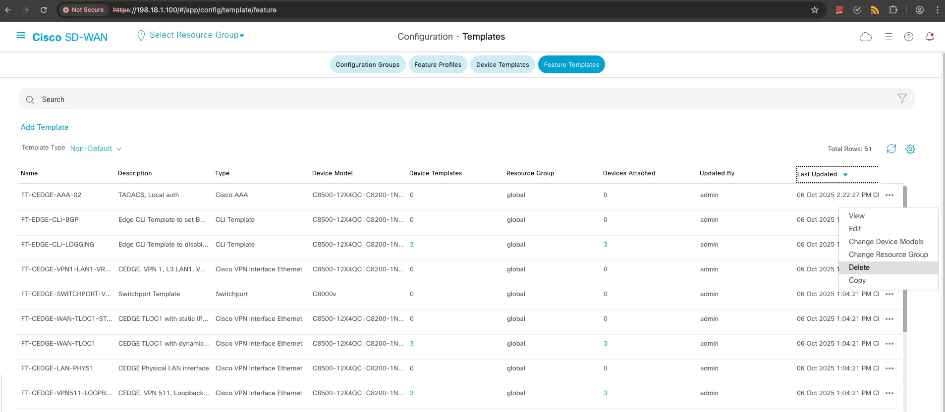 SDWAN Controller UI for FT-CEDGE-AAA-02 Template Deleted Again