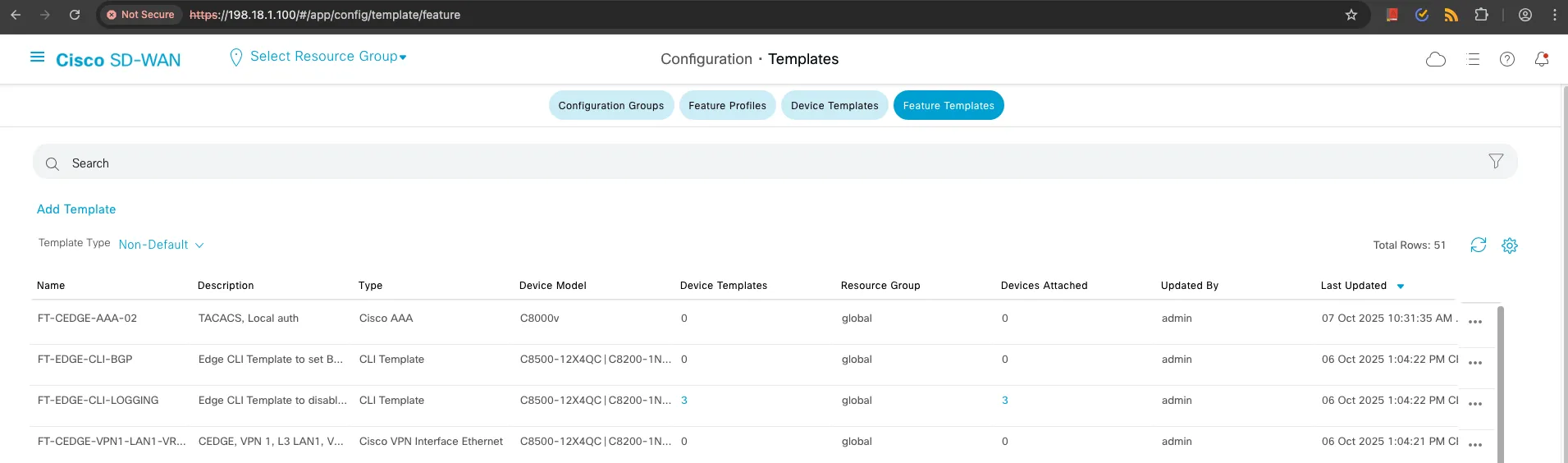 SDWAN Controller UI for FT-CEDGE-AAA-02 Template View Created Again