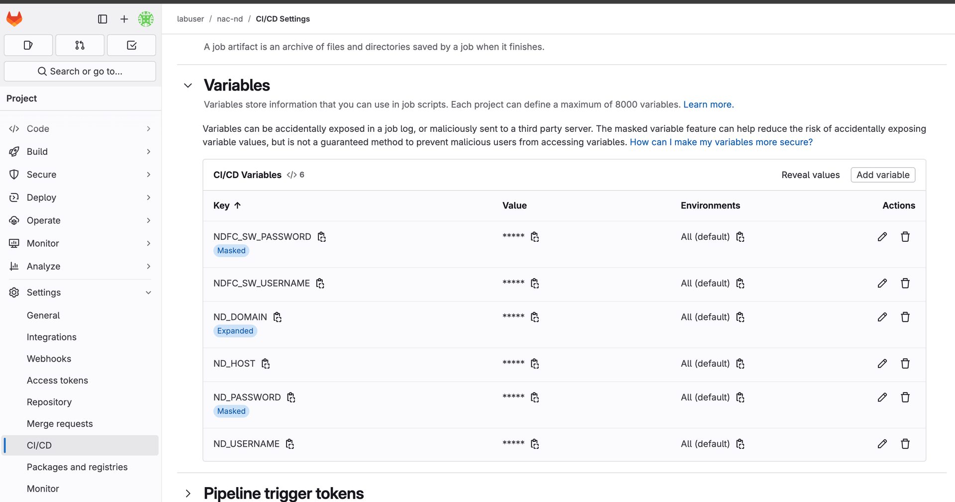 Add CI/CD Variable