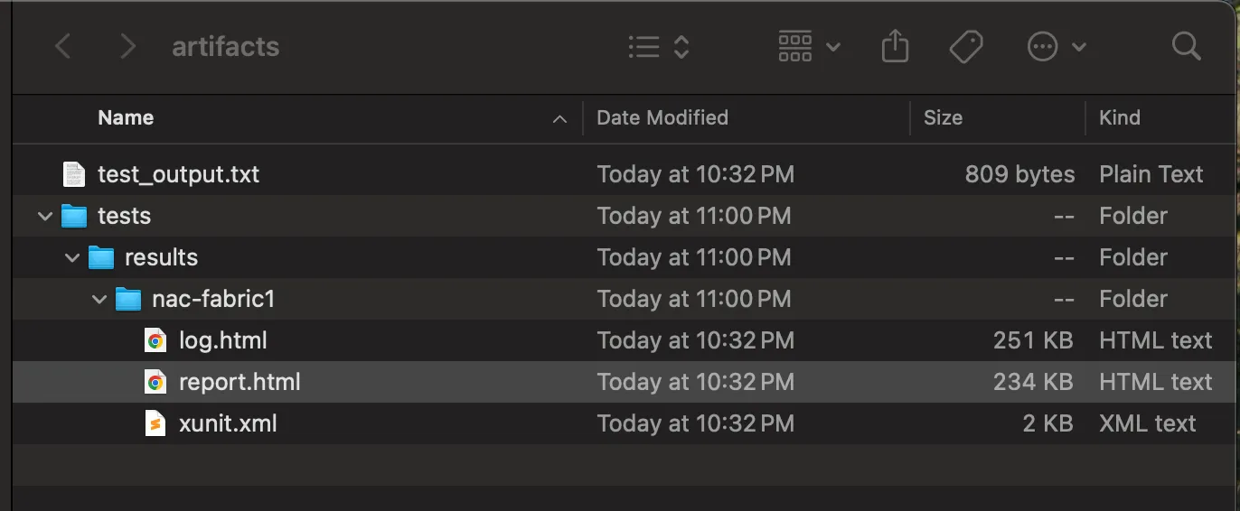 Nexus Dashboard Test Artifacts