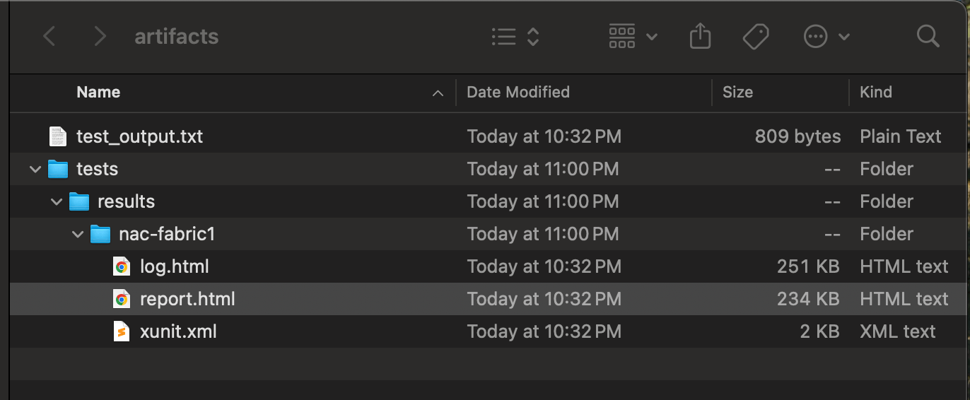 Nexus Dashboard Test Artifacts