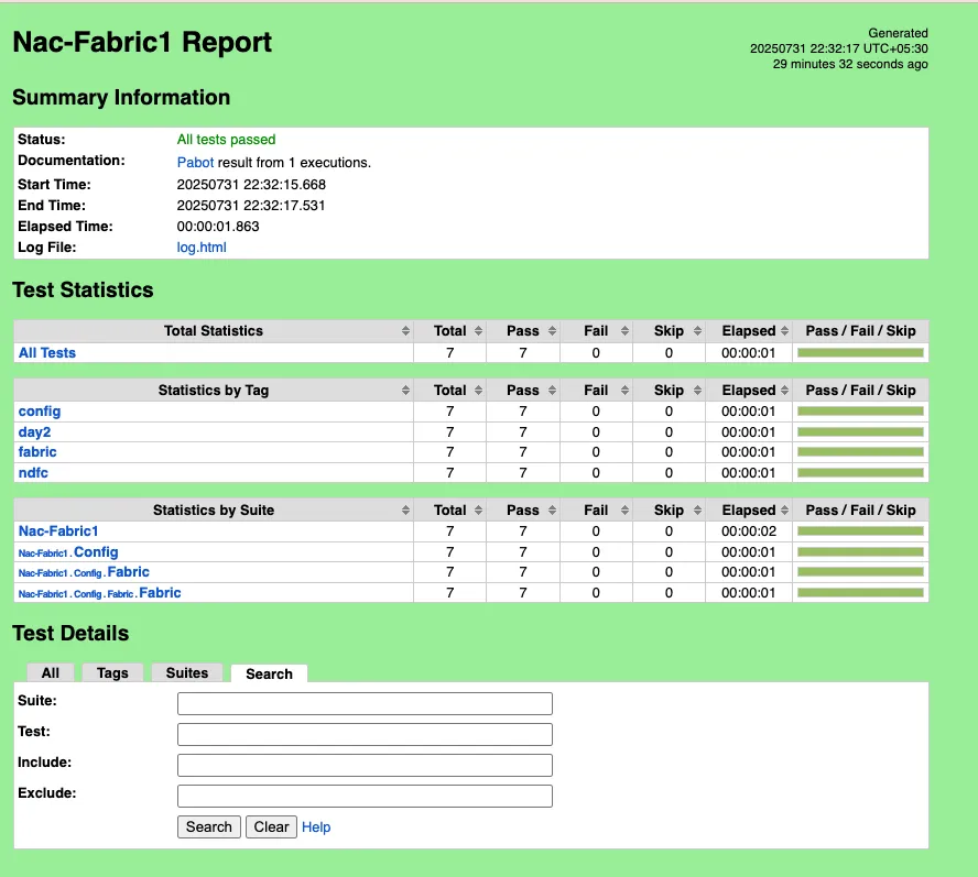 Nexus Dashboard Test Logs