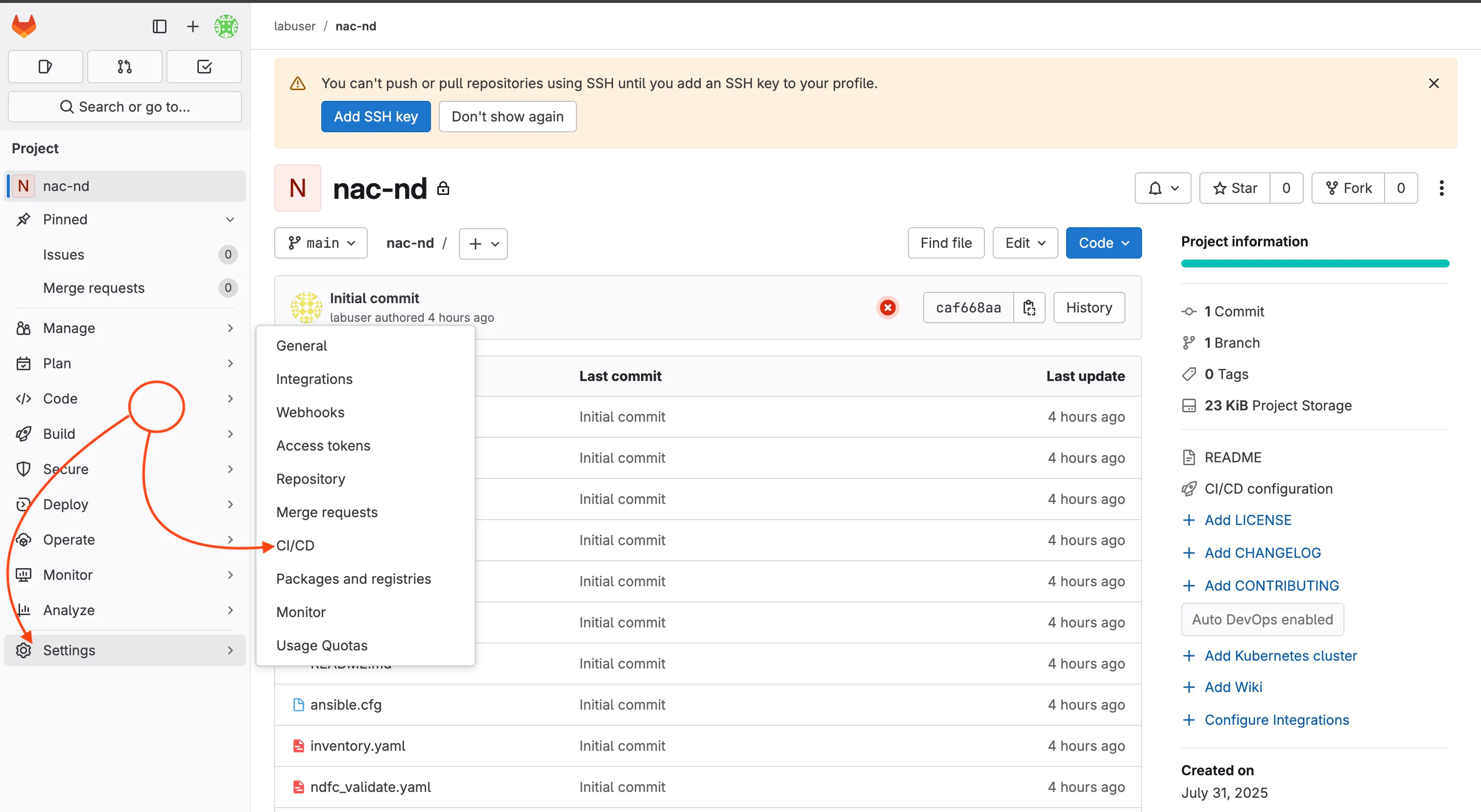 Navigate to CI/CD Settings