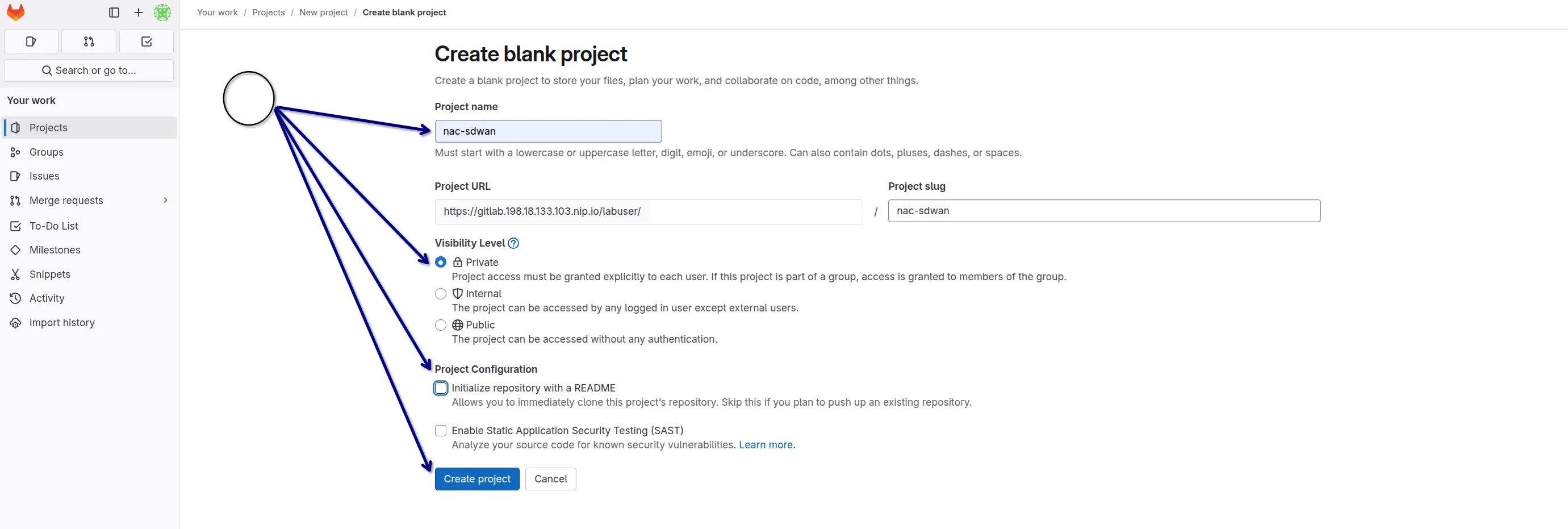 Create Gitlab Project Details