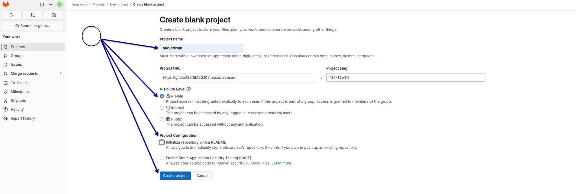 Create Gitlab Project Details