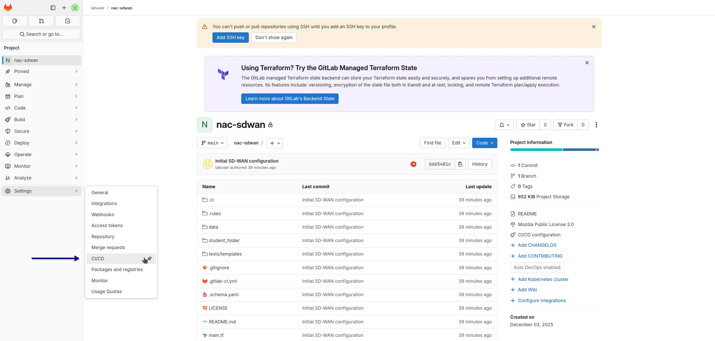 navigate to gitlab ci cd variables