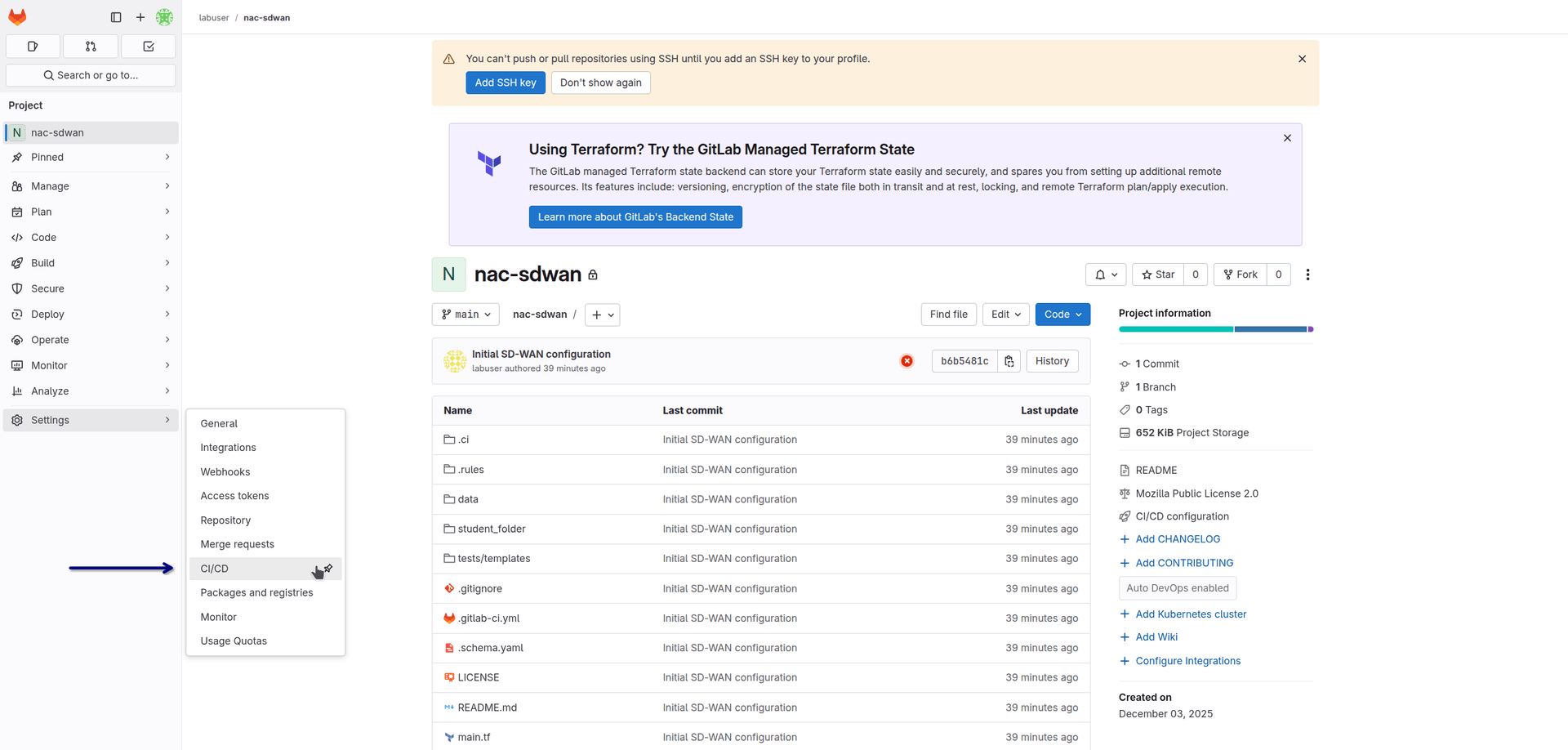 navigate to gitlab ci cd variables