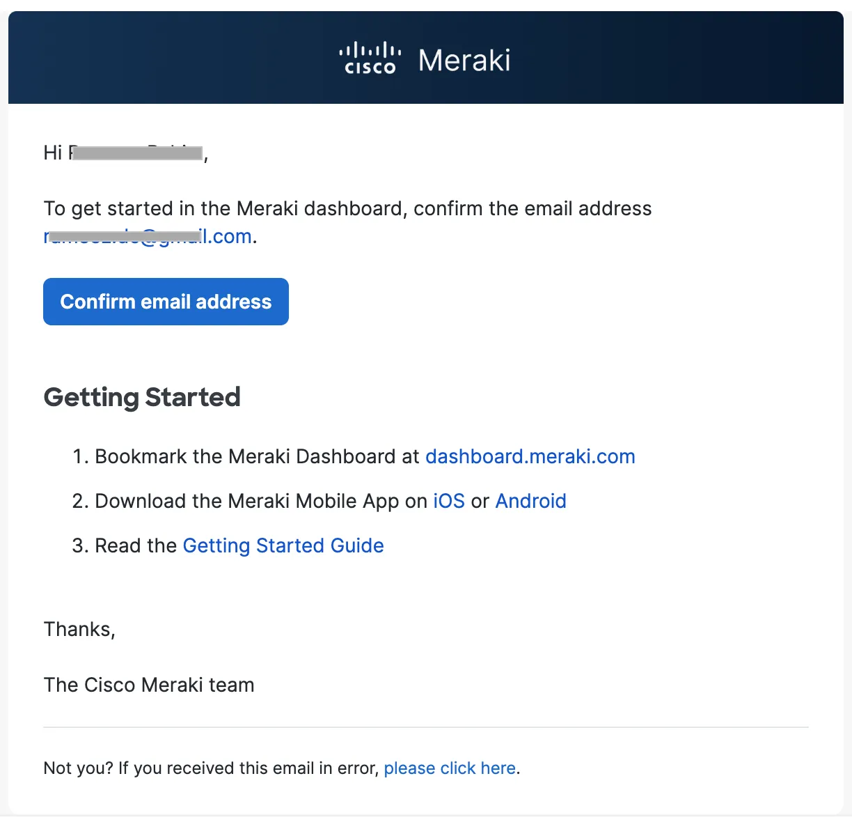 Meraki Dashboard Signup