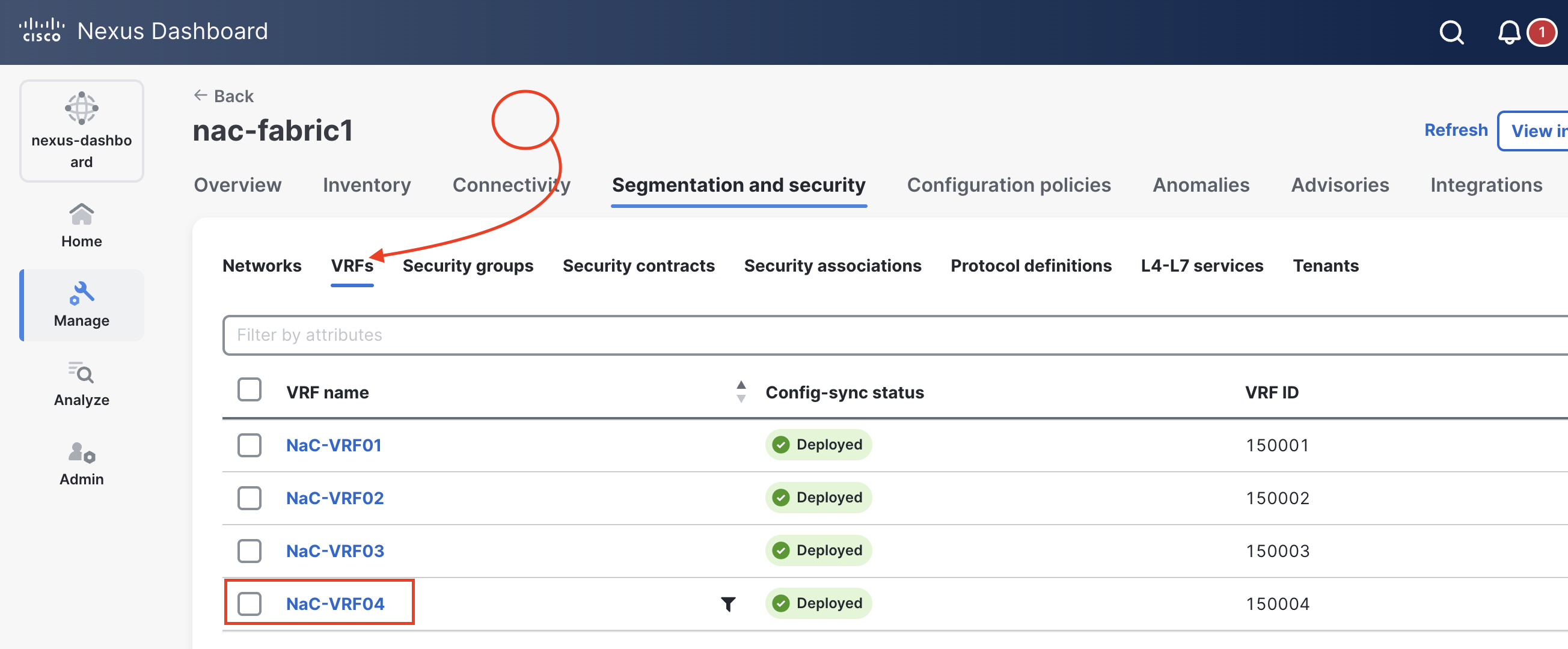 Nexus Dashboard VRF Configuration