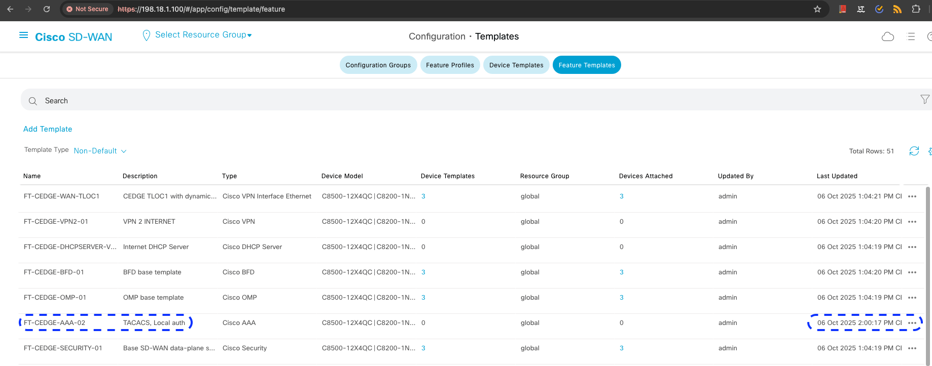 SDWAN Controller UI for FT-CEDGE-AAA-02 Template Remediated