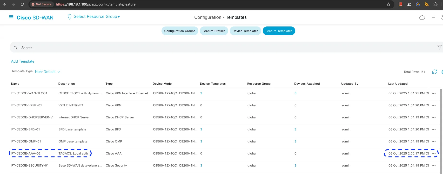 SDWAN Controller UI for FT-CEDGE-AAA-02 Template Remediated