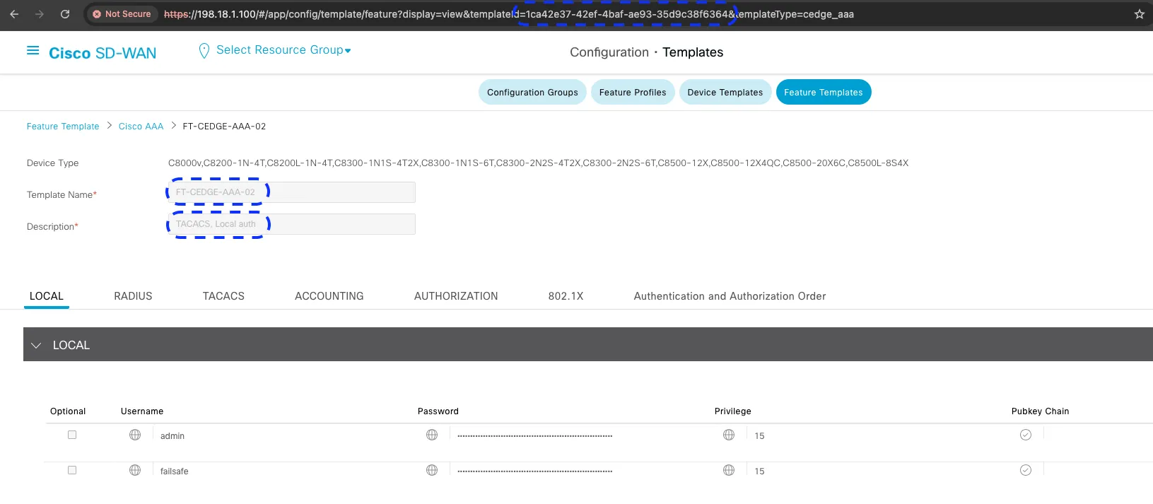 SDWAN Controller UI for FT-CEDGE-AAA-02 Template View Remediated