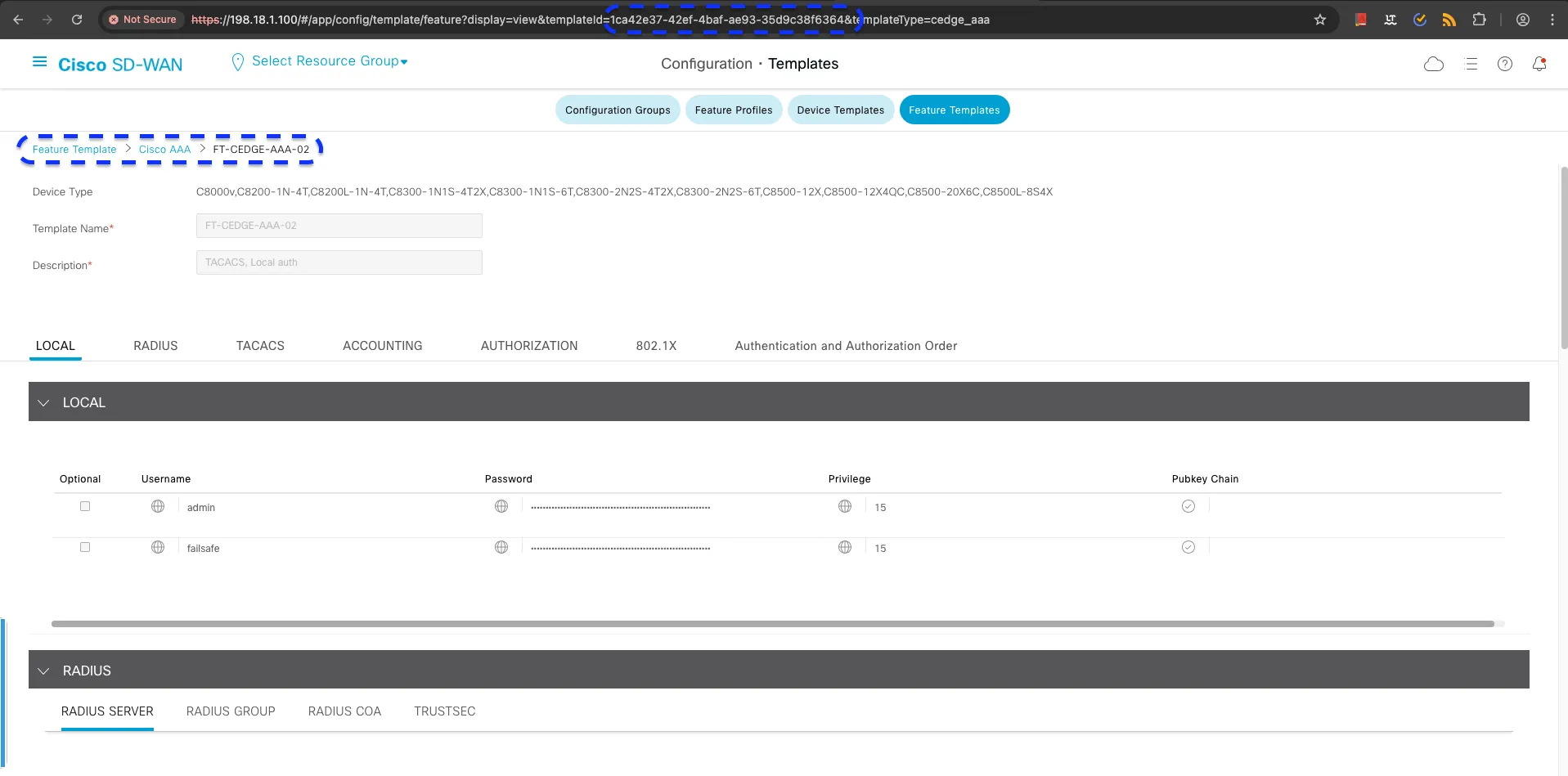 SDWAN Controller UI for FT-CEDGE-AAA-02 Template